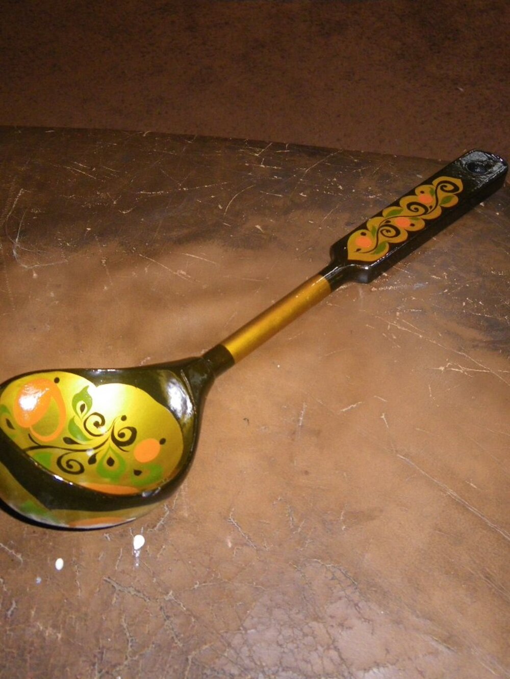 Vintage Russian Traditional Folk Art Khokhloma Hand Painted Large Wooden Spoon